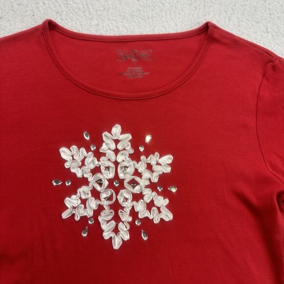 Crystal Kobe Christmas Shirt Womens Small S Red White Snowflake Long Sleeve - Picture 3 of 12